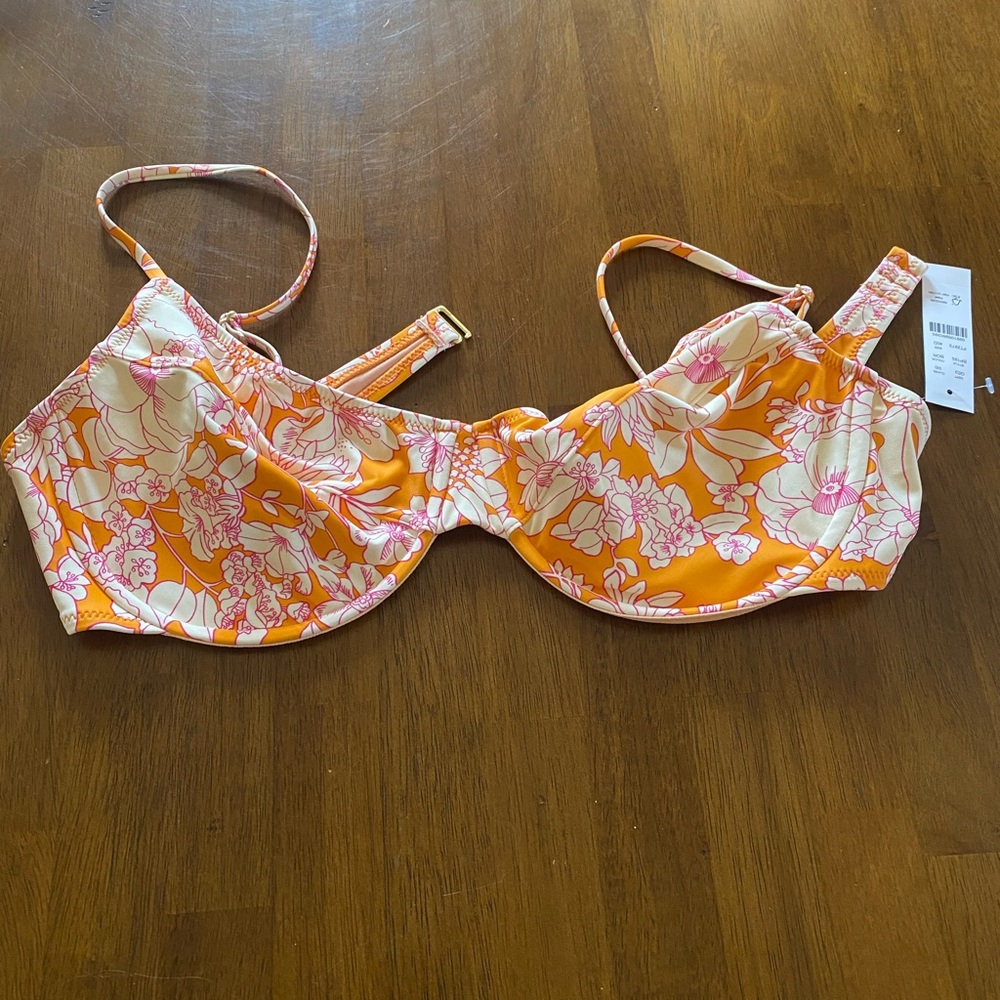 J. Crew Orange and Pink Floral Bikini Top
